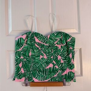 Lilly Pulitzer Green and Pink Leaf Print Crop Top tube size 12 strapless